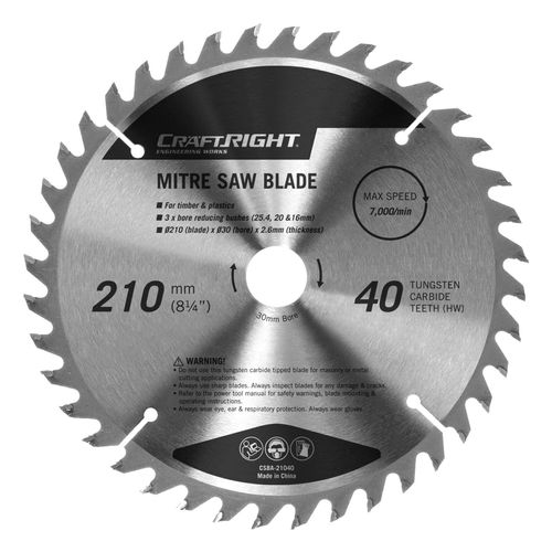 Mitre Saw Blade 210mm - 40 Tungsten Carbide Teeth - 210x16x2.6mm (6847385665688)