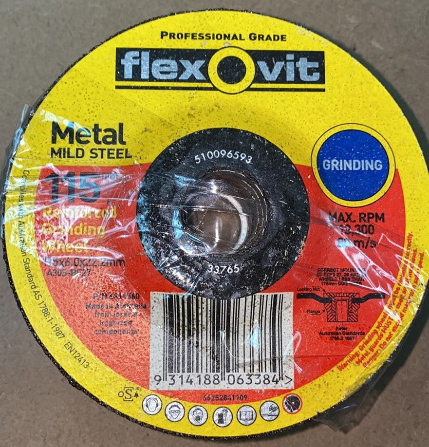 Flexovit Grinding Disc - Metal 115mm x 6mm x 22mm (6847327174808)