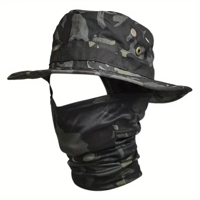 Clothing Camouflage Boonie Hat, Balaclava Hat Set (CAMO BLACK) – i