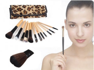 12PCS Makeup Brush Set with Roll Up Leopard Bag (4612331733049)