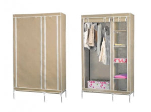 Beige Portable Double Wardrobe Foldable Clothes Storage (Small) (4620644122681)