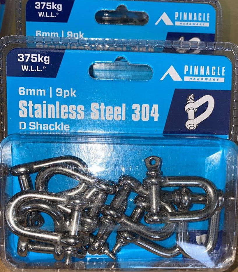 D Shackle 6mm S/Steel 304 - 9 Pack (11.9mm x 39mm x 35mm) (6688913227928)