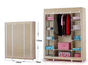 Large Clothes Wardrobe, Multipurpose Storage Shelf-Beige (Large) (4620628066361)