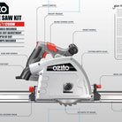 Ozito 165mm 1200W Plunge Track Saw Kit - (2 x 700mm guide rails & clamps included) (6864554164376)