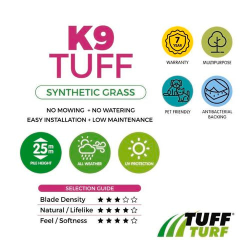Tuff Turf 4m x 1m x 25mm K9 Pile Synthetic Turf - Pre-packed Roll (7052428607640)