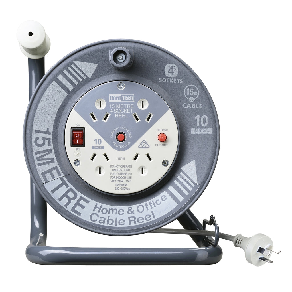 CordTech 15m Cable Reel With 4 Outlets (4097195606052)